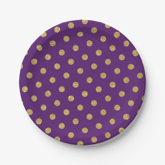 Chic Gold Glitter Polka Dot Paarse Violet Papieren Bordje (Voorkant)