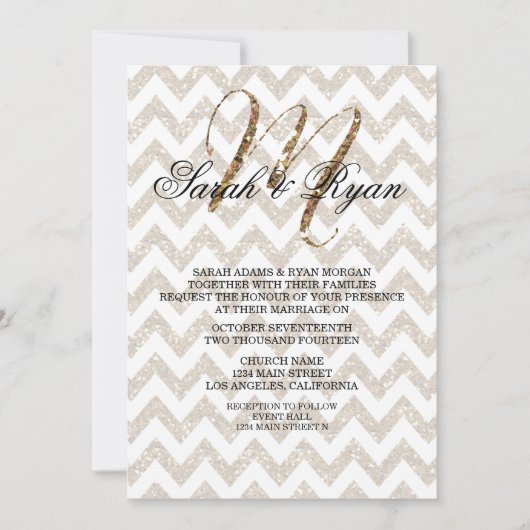 CHIC GOLD GLITTER PRINT WEDDING INVITATION KAART (Voorkant)