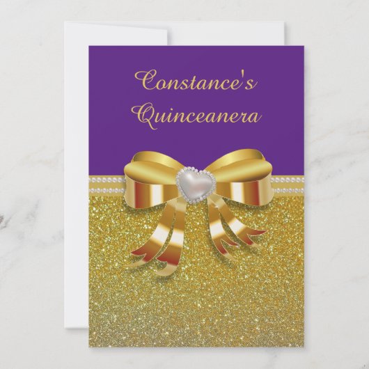 Chic Gold Glitter Quinceanera Uitnodiging (Achterkant)