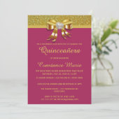 Chic Gold Glitter Quinceanera Uitnodiging (Staand voorkant)