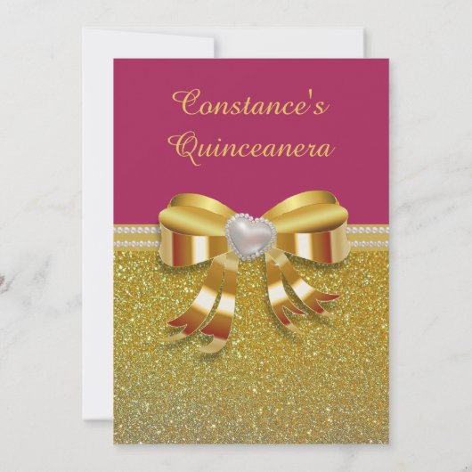 Chic Gold Glitter Quinceanera Uitnodiging (Achterkant)