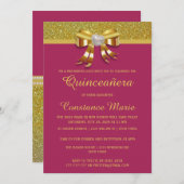 Chic Gold Glitter Quinceanera Uitnodiging (Voorkant / Achterkant)
