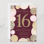 Chic gold glitter red ballon Sweet 16 foto Kaart (Voorkant)