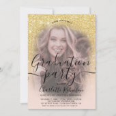 Chic Gold glitter roze ombre 3 foto's afstuderen Kaart (Voorkant)
