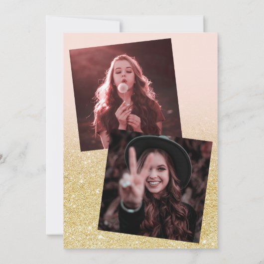 Chic Gold glitter roze ombre 3 foto's afstuderen Kaart (Achterkant)