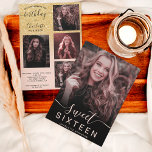 Chic Gold glitter roze ombre 5 foto's zoet 16 Kaart<br><div class="desc">Een modern,   roze gele goudgradiënt met zacht pastelbruine roze 16 verjaardagsfeestuitnodiging met 5 van uw aangepaste foto met een glitter ombre-patroon dat vervaagt op een roze achtergrond en een moderne,  stijlvolle scriptkalligrafie.</div>