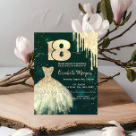 Chic Gold Glitter-schijven Dress Green 18th Birthd Kaart<br><div class="desc">Elegant goudglitter druipt en elegante jurk op een groene achtergrond.</div>