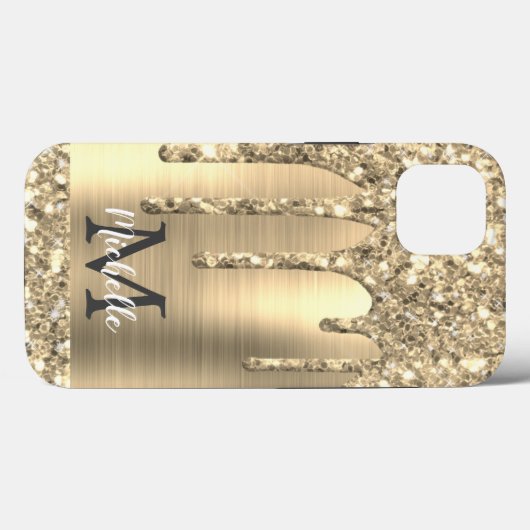 Chic Gold Glitter-schijven Monogram roze metaal Case-Mate iPhone Case (Achterkant (horizontaal))