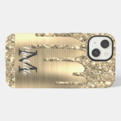 Chic Gold Glitter-schijven Monogram roze metaal iPhone Hoesje (Achterkant horizontaal)