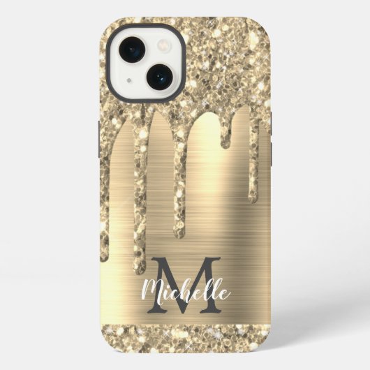 Chic Gold Glitter-schijven Monogram roze metaal iPhone Hoesje (Achterkant)