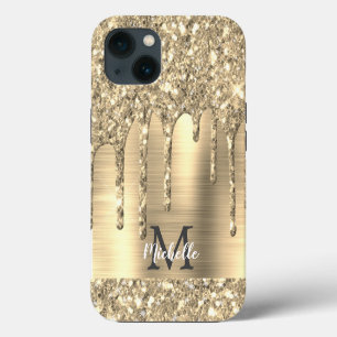 Chic Gold Glitter-schijven Monogram roze metaal iPhone 13 Hoesje