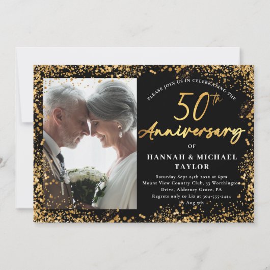 Chic Gold Glitter Script 50ste bruiloft Jubileum Kaart (Voorkant)