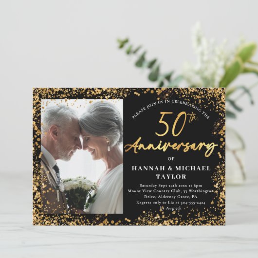 Chic Gold Glitter Script 50ste bruiloft Jubileum Kaart (Staand voorkant)