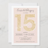 Chic gold glitter script blush quinceanera foto kaart (Voorkant)