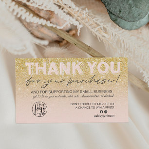 Chic Gold glitter script foto logo bedankt Visitekaartje