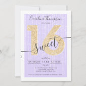 Chic Gold glitter script lavender Sweet 16 foto Kaart (Voorkant)