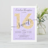Chic Gold glitter script lavender Sweet 16 foto Kaart (Staand voorkant)