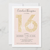 Chic gold glitter script zwart Sweet 16 foto Kaart (Voorkant)