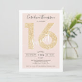 Chic gold glitter script zwart Sweet 16 foto Kaart (Staand voorkant)