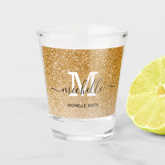 Chic Gold Glitter Sparkle Monogram Elegant Shot Glas (Voorkant)