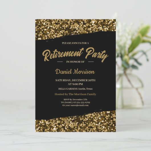 Chic Gold Glitter Sparkles Retirement Party 2024 Kaart (Staand voorkant)
