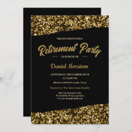 Chic Gold Glitter Sparkles Retirement Party 2024 Kaart