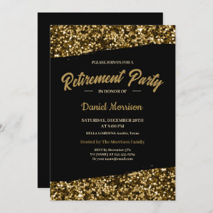 Chic Gold Glitter Sparkles Retirement Party 2024 Kaart