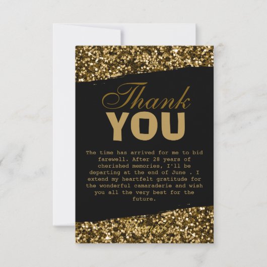 Chic Gold Glitter Sparkles Retirement Party 2025 Bedankkaart (Voorkant)