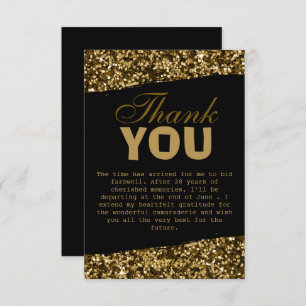Chic Gold Glitter Sparkles Retirement Party 2025 Bedankkaart