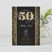 Chic Gold glitter sparkles zwarte 50ste verjaardag Kaart (Staand voorkant)