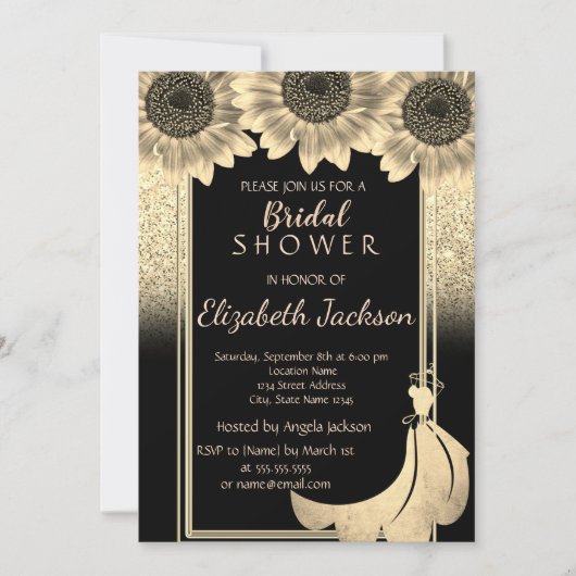 Chic Gold Glitter Sunflower Vrijgezellenfeest Kaart (Voorkant)