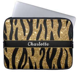 Chic Gold Glitter Tiger Stripe Laptop Sleeve