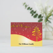 Chic Gold Glitter Vrolijk Kerstscript Gouden Boom Feestdagenkaart (Staand voorkant)