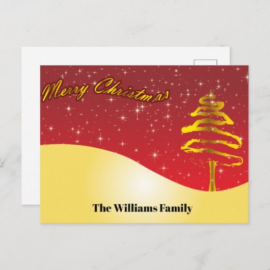 Chic Gold Glitter Vrolijk Kerstscript Gouden Boom Feestdagenkaart (Voorkant / Achterkant)