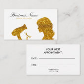 Chic Gold Glitter Vrouw Kapper Afsprakenkaartje (Voorkant / Achterkant)