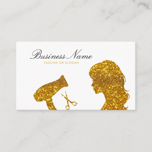 Chic Gold Glitter Vrouw Kapper Afsprakenkaartje (Voorkant)