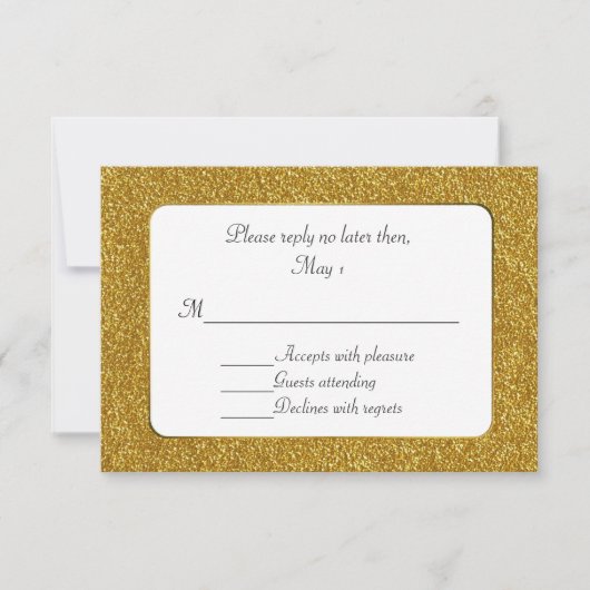 Chic Gold Glitter Wedding RSVP-kaart RSVP Kaartje (Voorkant)