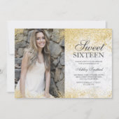 Chic gold glitter white marble foto Sweet 16 Kaart (Voorkant)