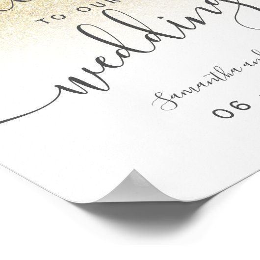 Chic gold glitter white script Welkom bruiloft Poster (Hoek)
