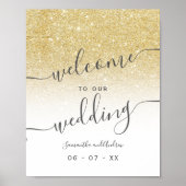 Chic gold glitter white script Welkom bruiloft Poster (Voorkant)