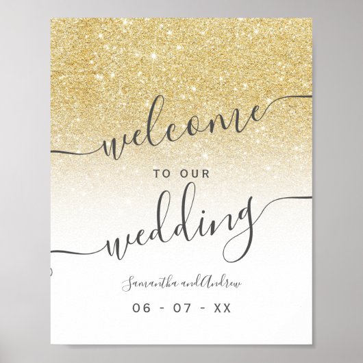 Chic gold glitter white script Welkom bruiloft Poster (Voorkant)