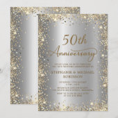Chic Gold Glitter Zilver 50ste bruiloft Jubileum Kaart (Voorkant / Achterkant)