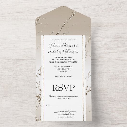 Chic Gold Glitzy Marmer All In One Uitnodiging (Binnen)