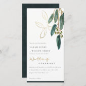CHIC GOLD GREEN EUCALYPTUS FOLIAGE WEDDING INVITE BEDANKKAART (Voorkant / Achterkant)