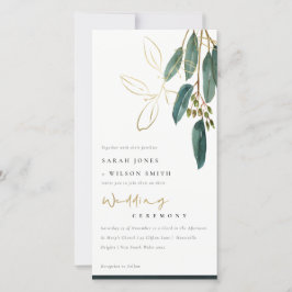 CHIC GOLD GREEN EUCALYPTUS FOLIAGE WEDDING INVITE BEDANKKAART