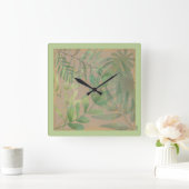 Chic Gold Green Leaf Abstract Gold Pattern Vierkante Klok (Huis)