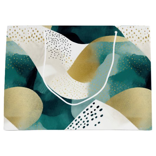 Chic Gold Green White Abstract Groot Cadeauzakje (Voorkant)