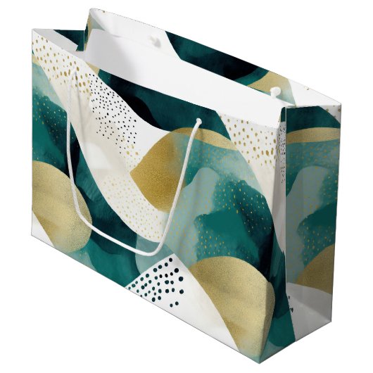 Chic Gold Green White Abstract Groot Cadeauzakje (Voorkant Gekanteld)