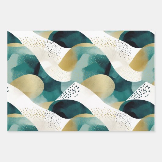 Chic Gold Green White Abstract Inpakpapier Vel (Voorkant)