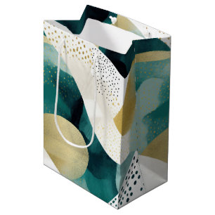 Chic Gold Green White Abstract Medium Cadeauzakje
